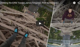 mies kiipeää eiffel torniin