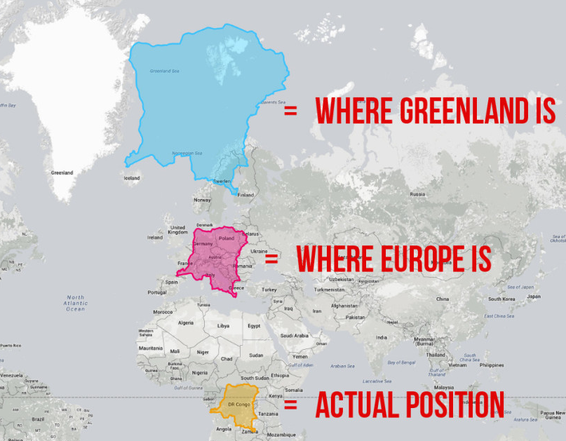 Monet maat ovat todellisuudessa suurempia kuin mitä yleisesti käytetty kartta Mercatorin projektio antaa ymmärtää.
